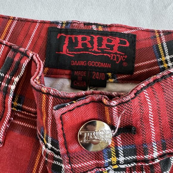 Vintage Tripp NYC Jeans Womens 24 Red Tartan Plaid Punk Goth Rocker Pants 90s - Picture 5 of 11